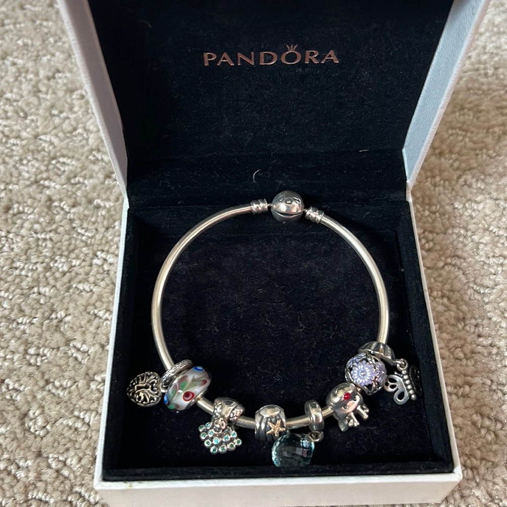 Pandora Bangle Bracelet with 8 charms